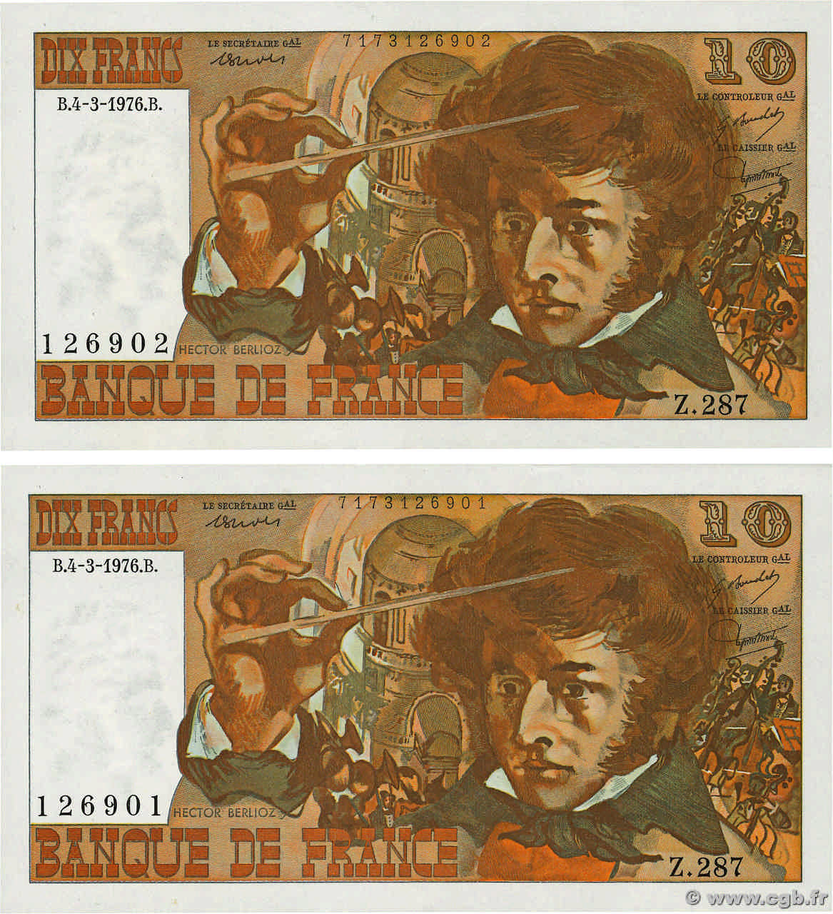10 Francs BERLIOZ Consécutifs FRANCIA  1976 F.63.18 AU
