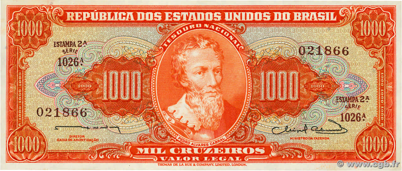 1000 Cruzeiros BRAZIL  1963 P.181 AU