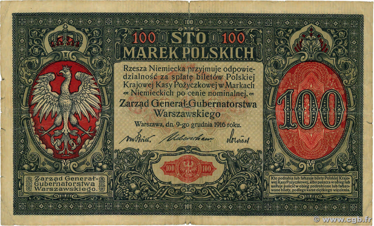 100 Marek POLOGNE  1916 P.015 B
