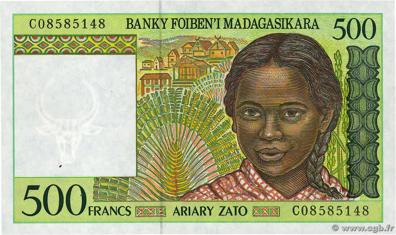 500 Francs - 100 Ariary MADAGASCAR  1994 P.075b SPL