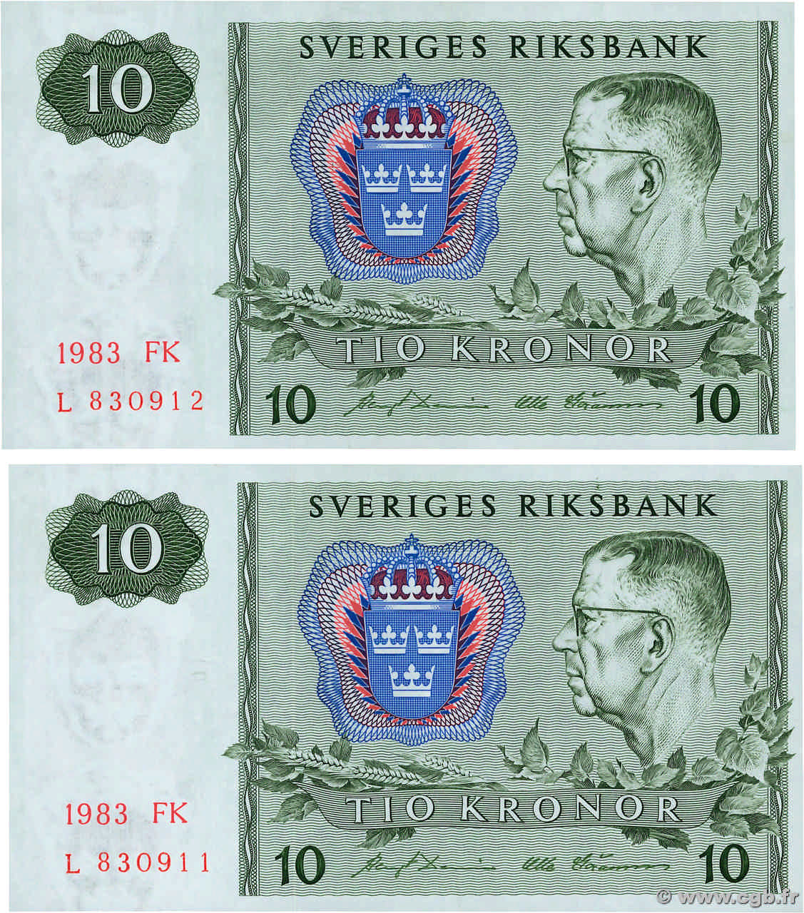 10 Kronor Consécutifs SUÈDE  1987 P.52e SUP