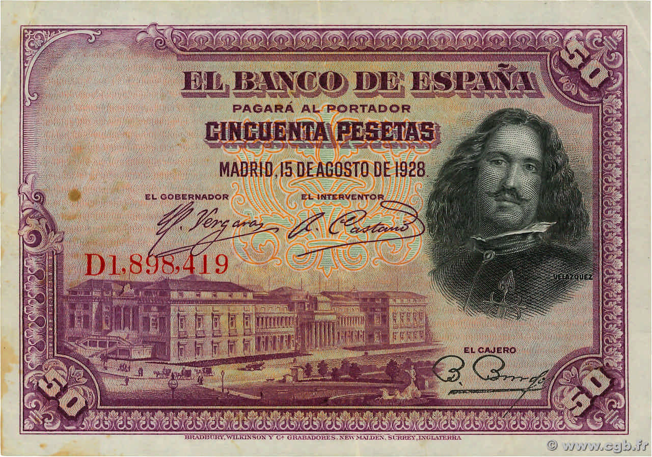 50 Pesetas ESPAÑA  1928 P.075a MBC+