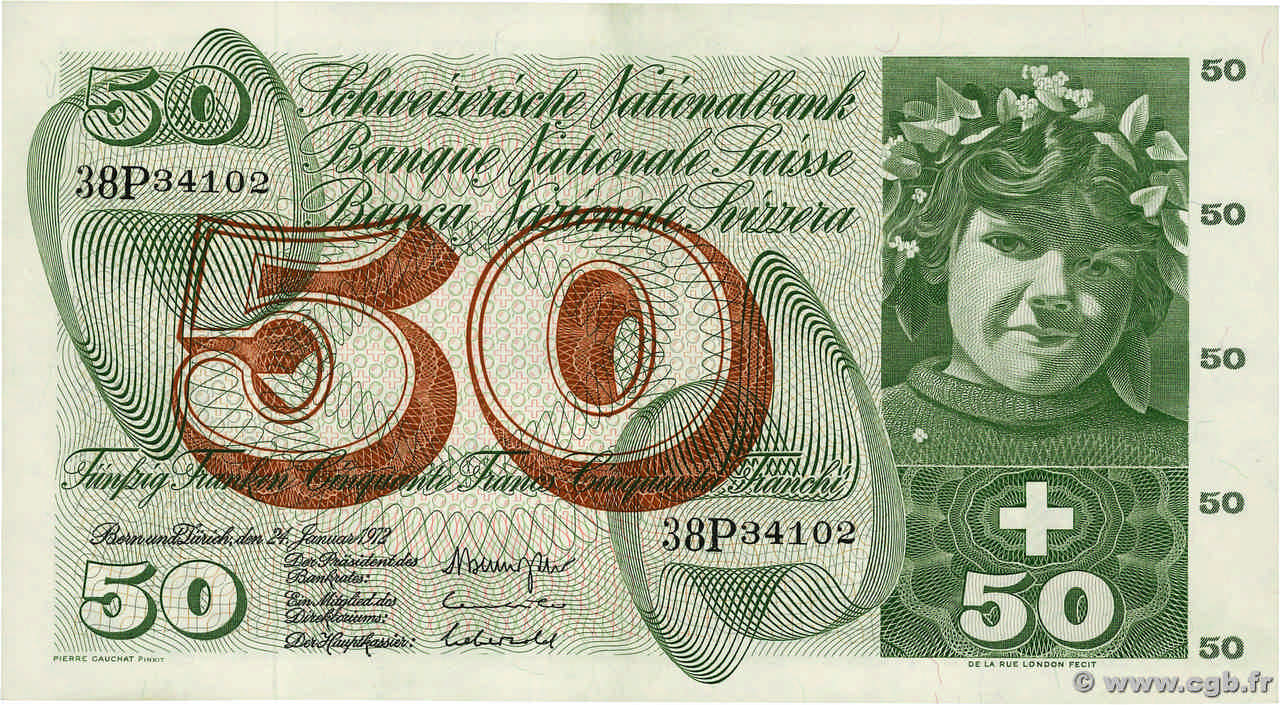 50 Francs SUISSE  1972 P.48l AU