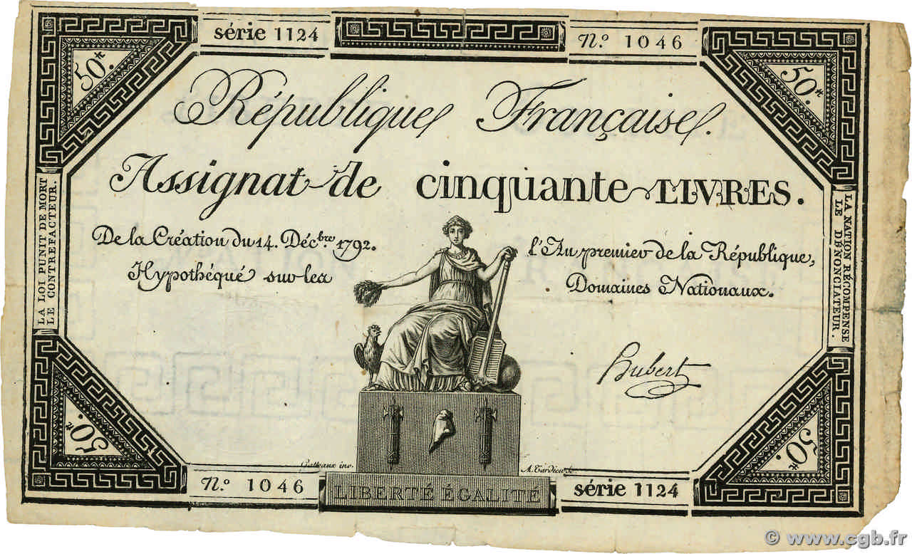 50 Livres FRANCE  1792 Ass.39a SUP