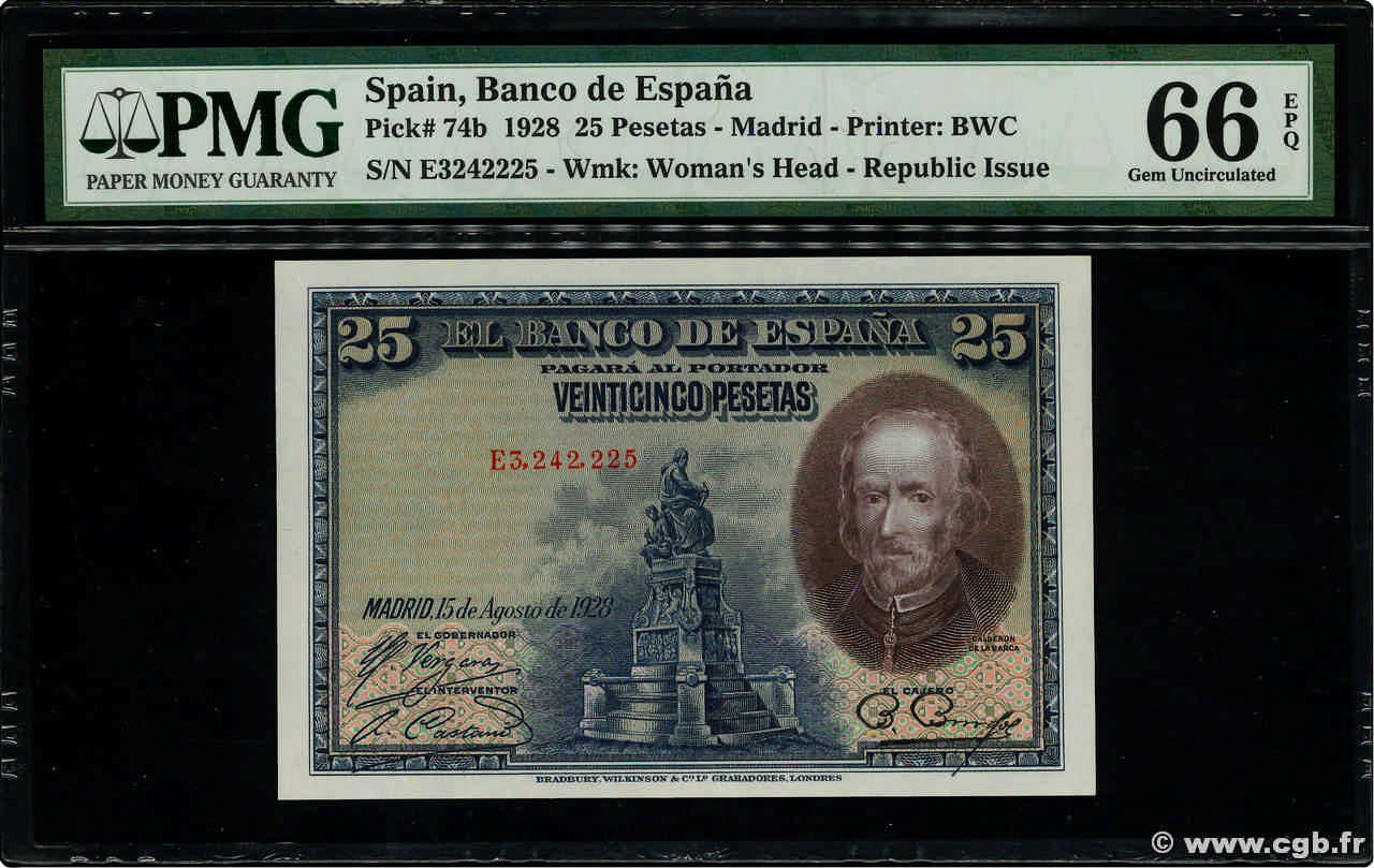 25 Pesetas SPAIN  1928 P.074b UNC