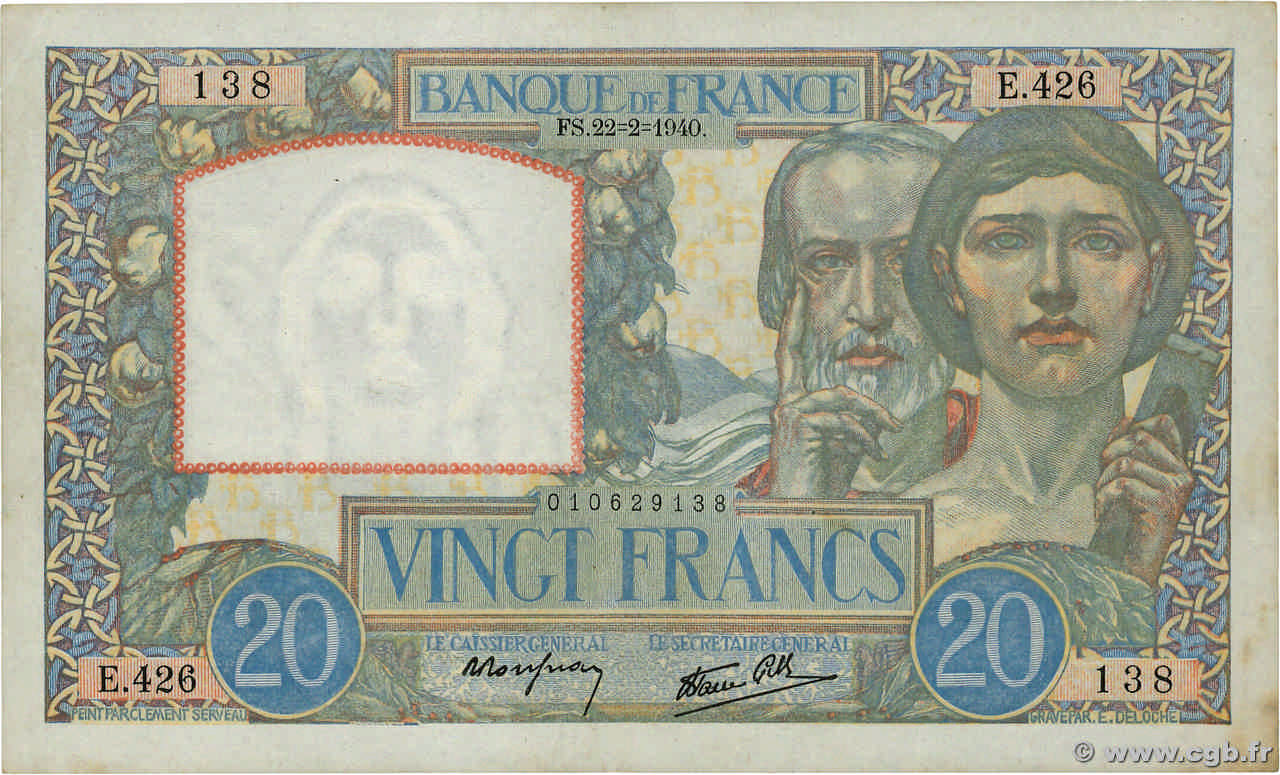 20 Francs TRAVAIL ET SCIENCE FRANCIA  1940 F.12.02 BB