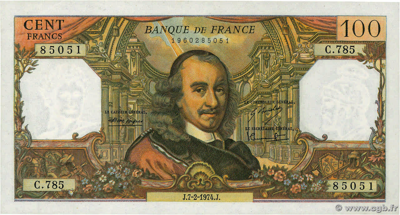 100 Francs CORNEILLE FRANCIA  1974 F.65.45 EBC+
