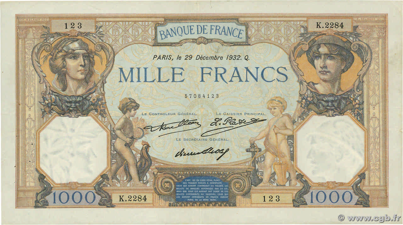 1000 Francs CÉRÈS ET MERCURE FRANCE  1932 F.37.07 TB+