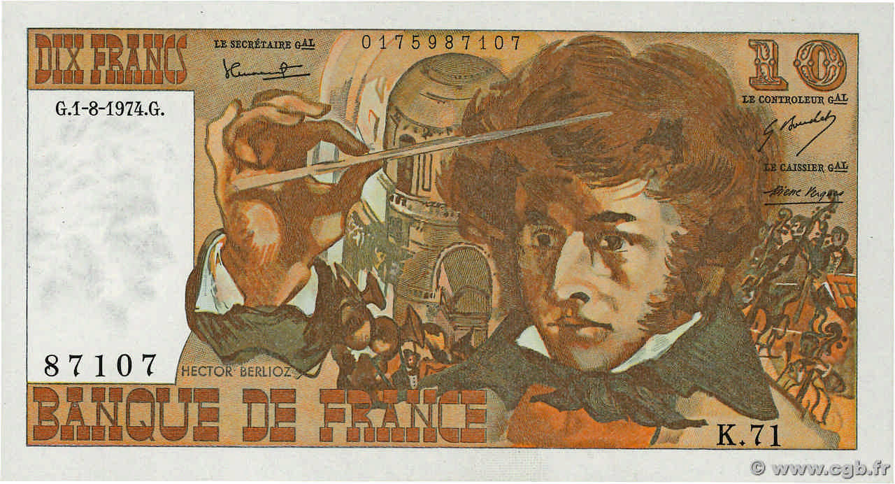10 Francs BERLIOZ FRANCE  1974 F.63.06 pr.SPL