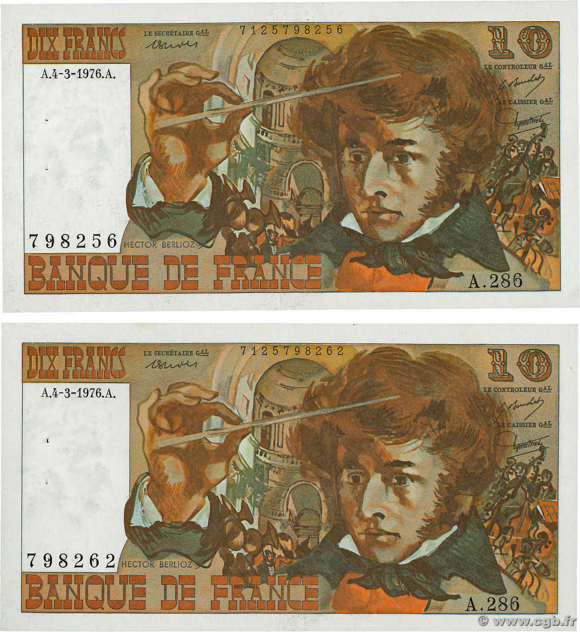 10 Francs BERLIOZ Lot FRANCE  1976 F.63.18 XF