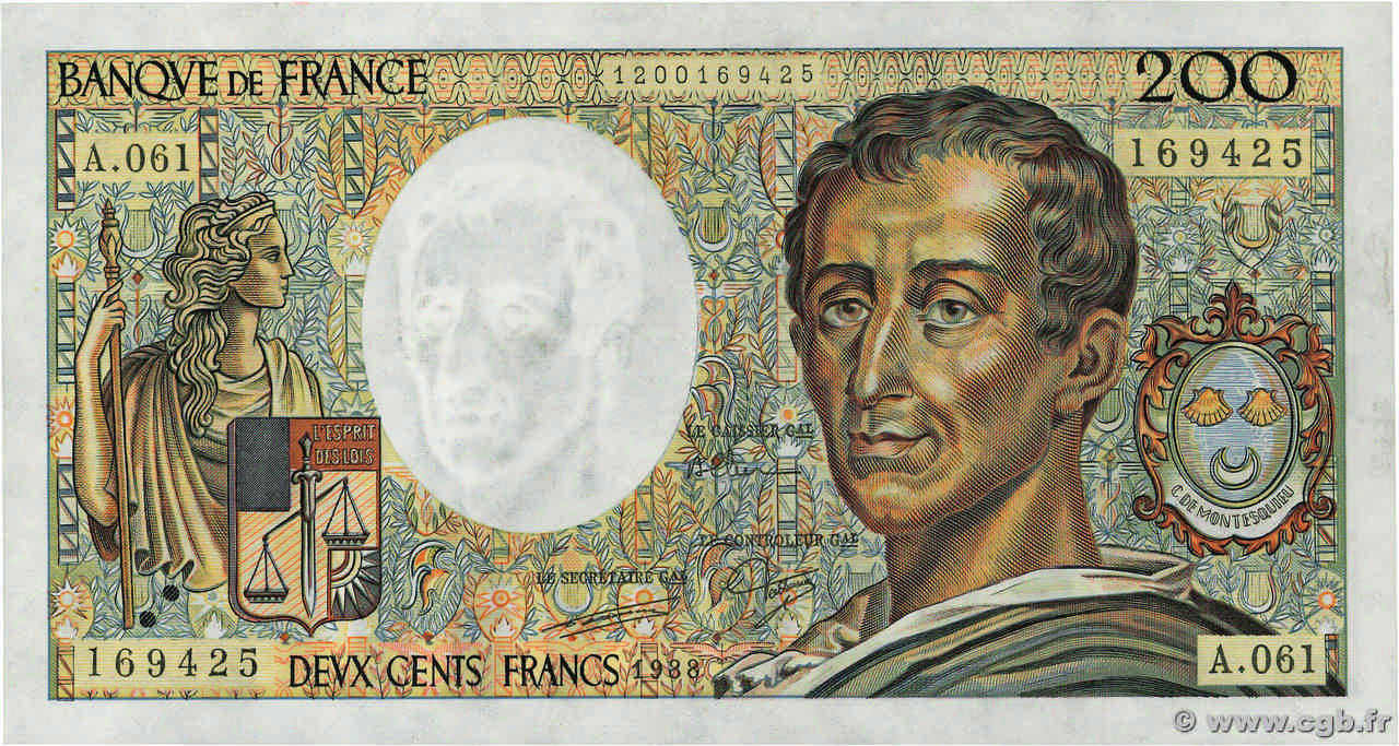 200 Francs MONTESQUIEU FRANCIA  1988 F.70.08 BB