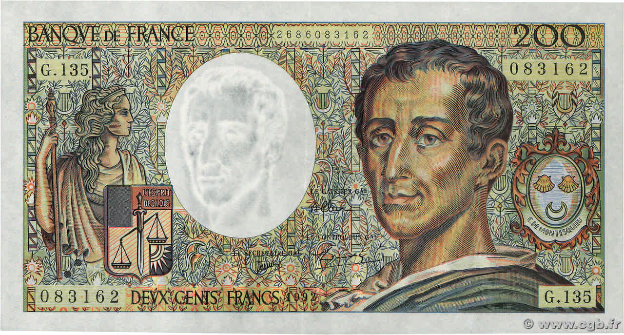 200 Francs MONTESQUIEU FRANCE  1992 F.70.12c TTB+