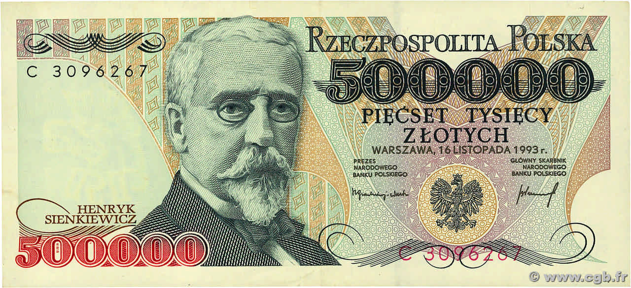 500000 Zlotych POLAND  1993 P.161a XF-