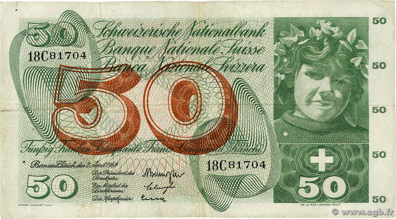 50 Francs SUISSE  1964 P.48c MB