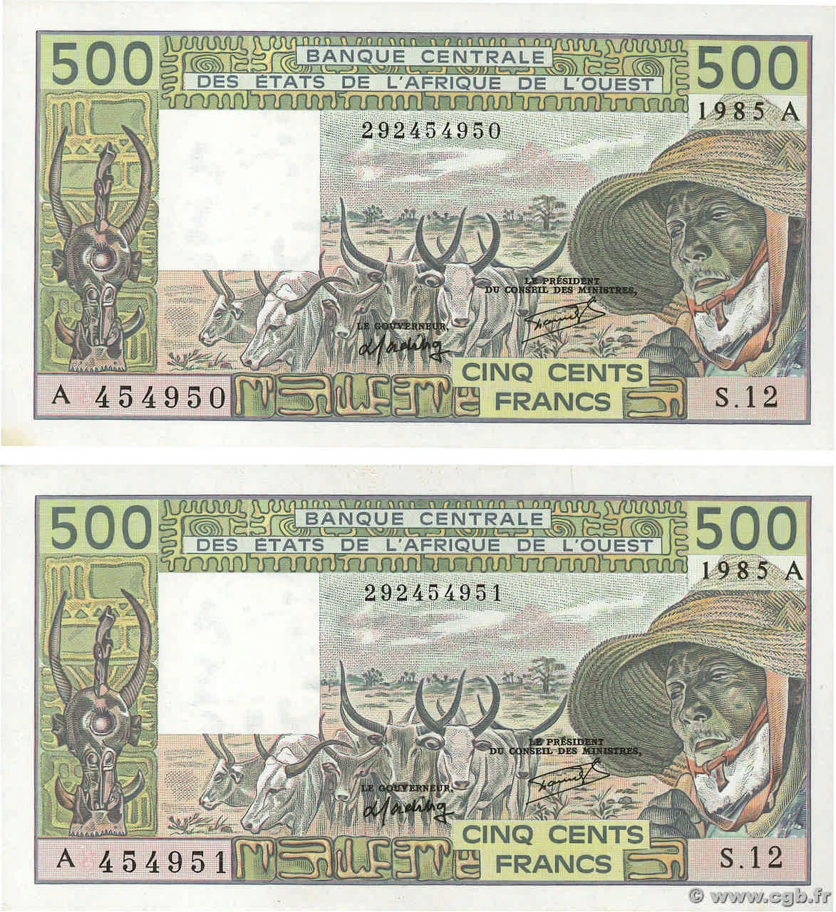 500 Francs Consécutifs WEST AFRICAN STATES  1985 P.106Ai UNC-