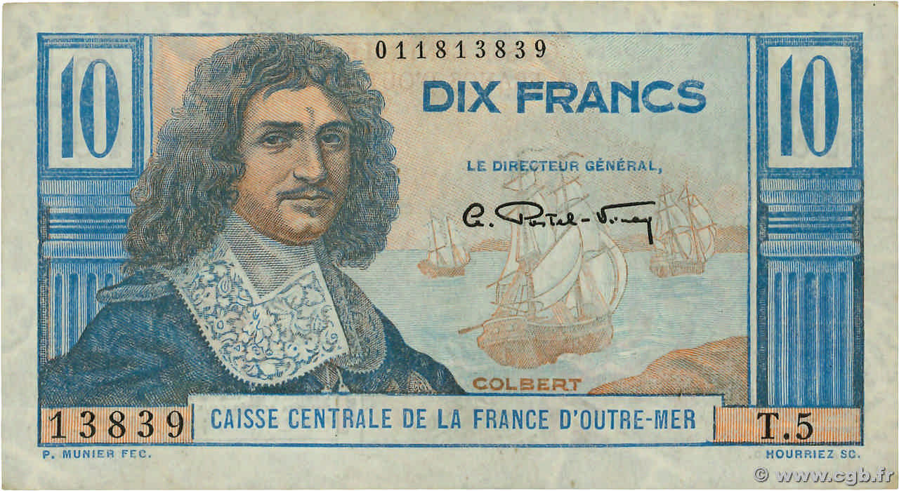 10 Francs Colbert AFRIQUE ÉQUATORIALE FRANÇAISE  1946 P.21 MBC