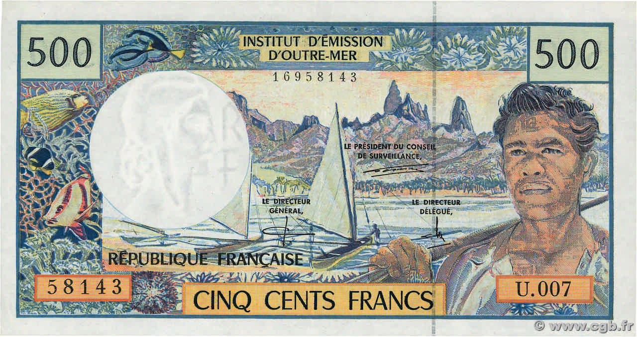 500 Francs POLYNESIA, FRENCH OVERSEAS TERRITORIES  1992 P.01c VF