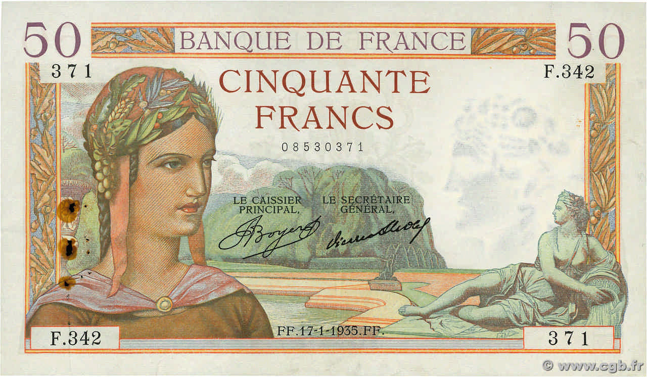 50 Francs CÉRÈS FRANCE  1935 F.17.03 TTB