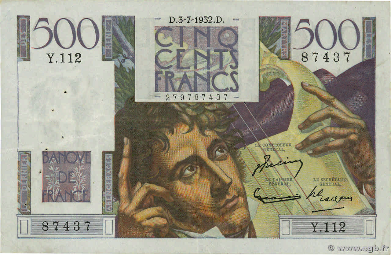 500 Francs CHATEAUBRIAND FRANCE  1952 F.34.09 VF