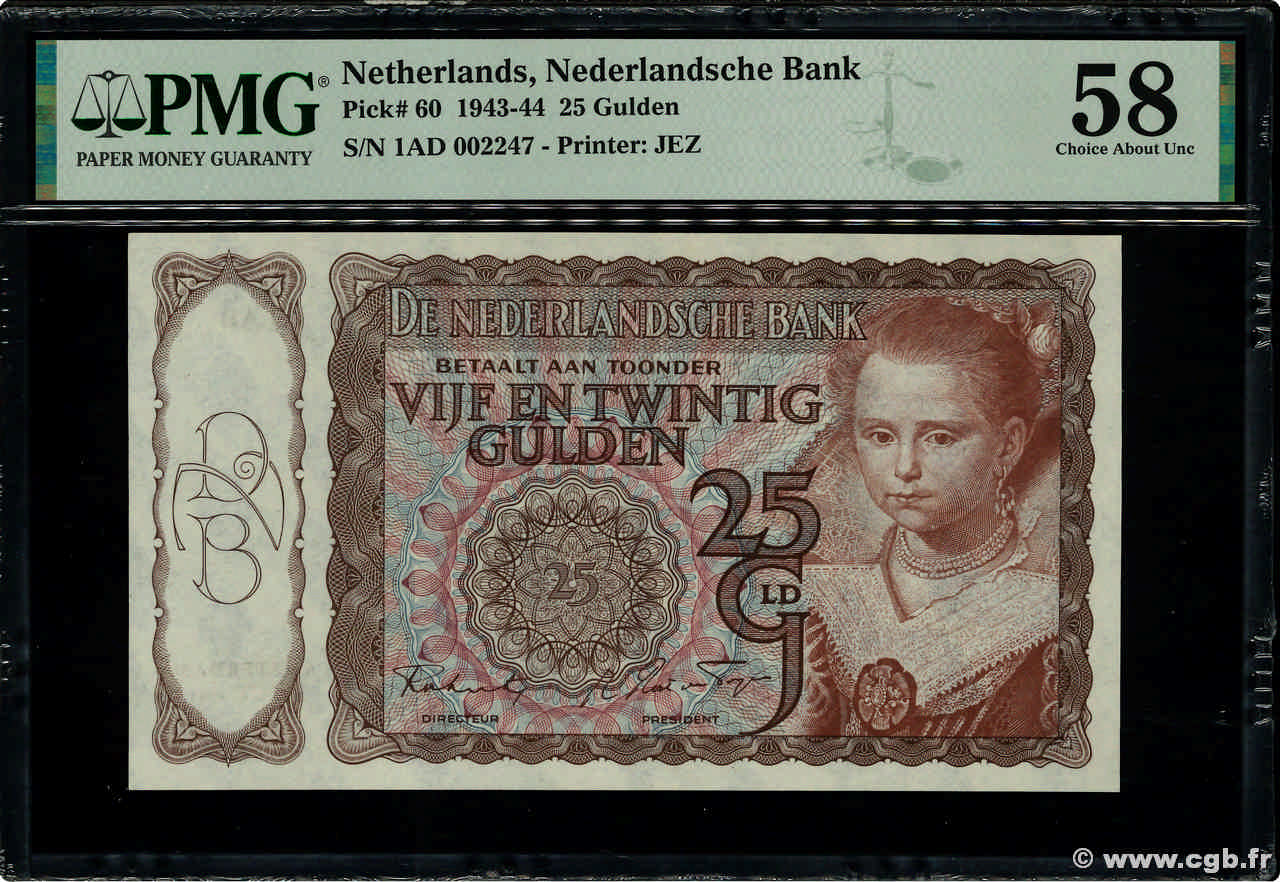 25 Gulden PAESI BASSI  1943 P.060 AU