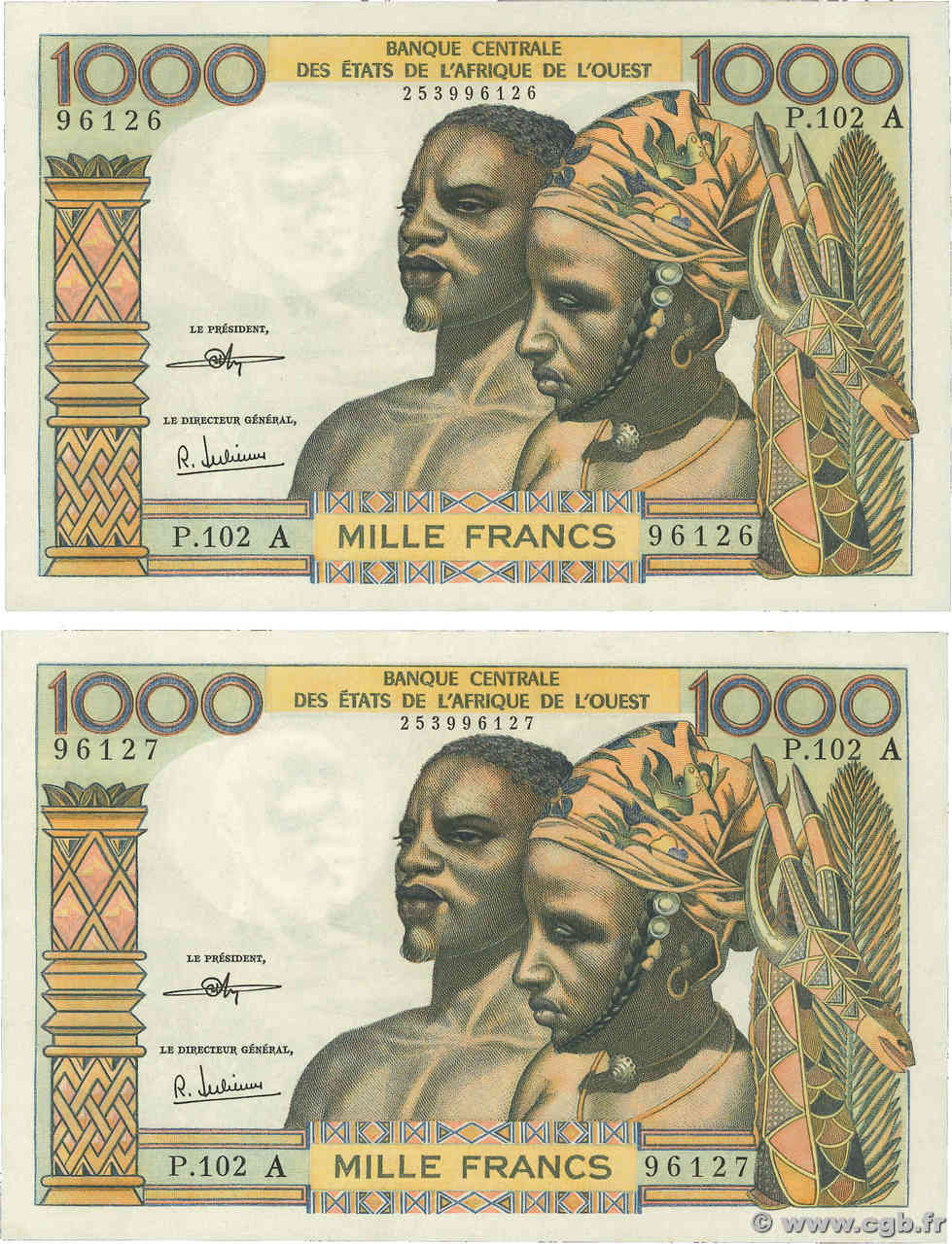 1000 Francs Consécutifs WEST AFRIKANISCHE STAATEN  1972 P.103Ai fST+