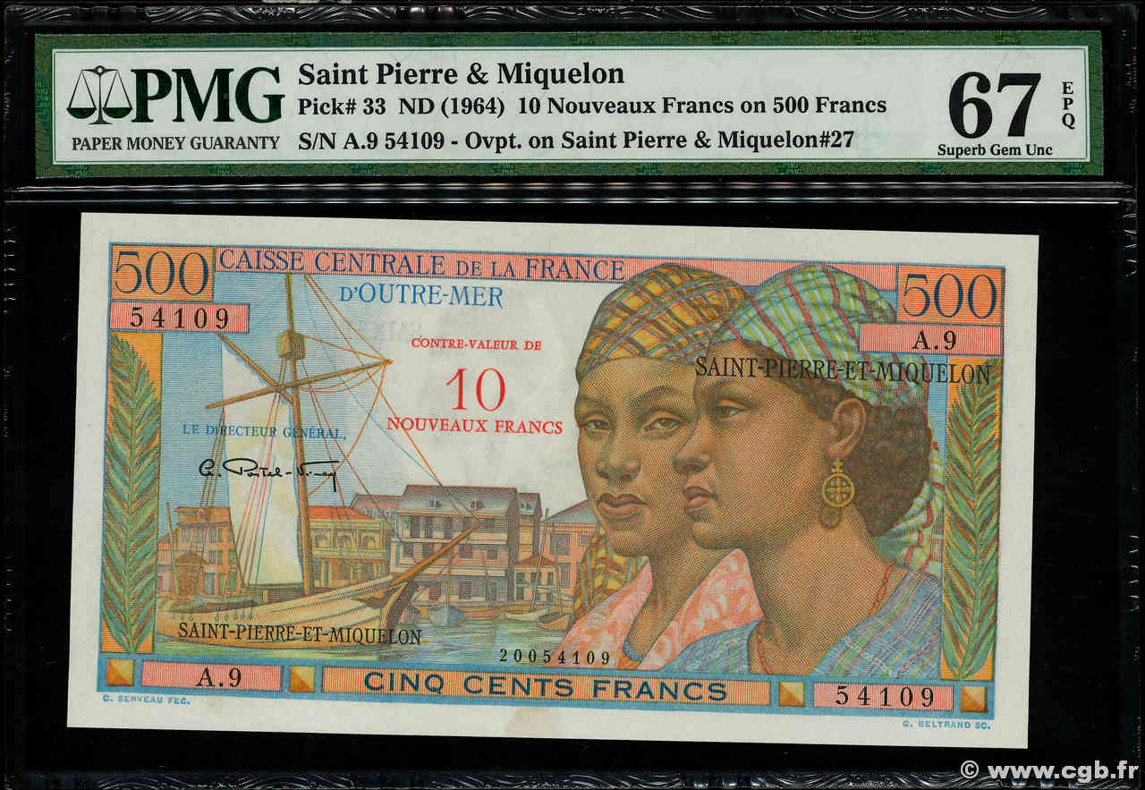 10 NF sur 500 Francs Pointe à Pitre SAINT-PIERRE UND MIQUELON  1964 P.33 ST