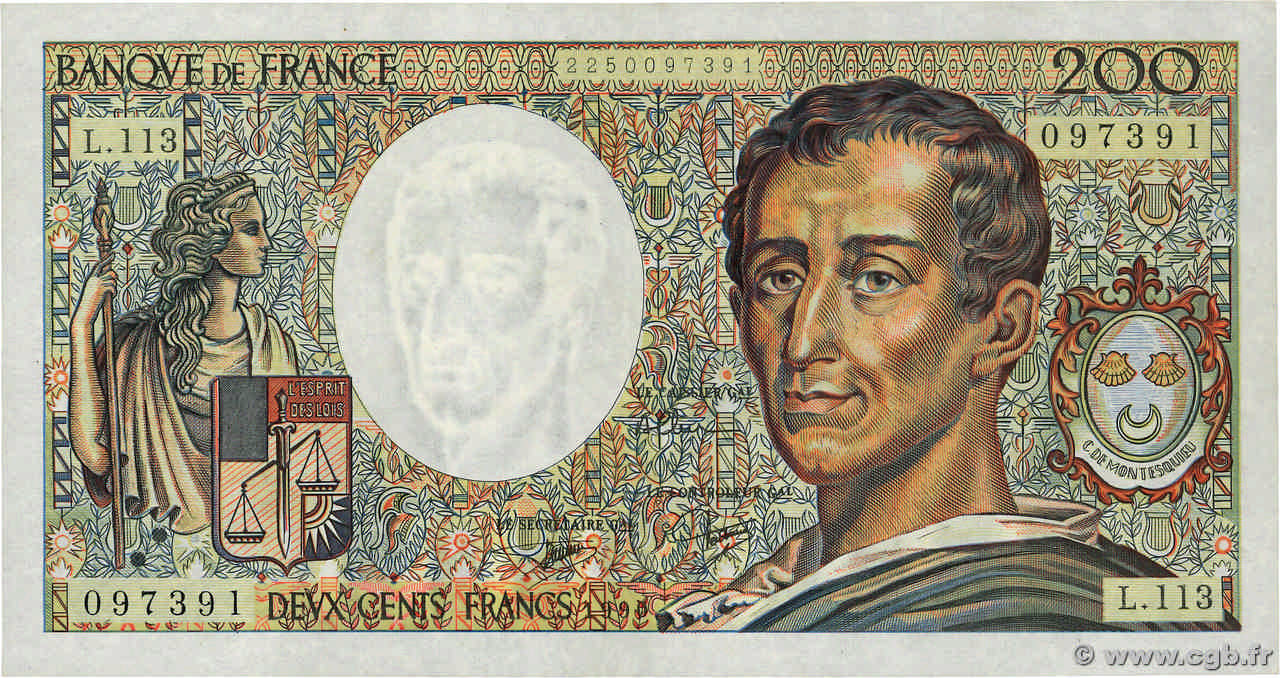 200 Francs MONTESQUIEU FRANCIA  1990 F.70.10c SPL