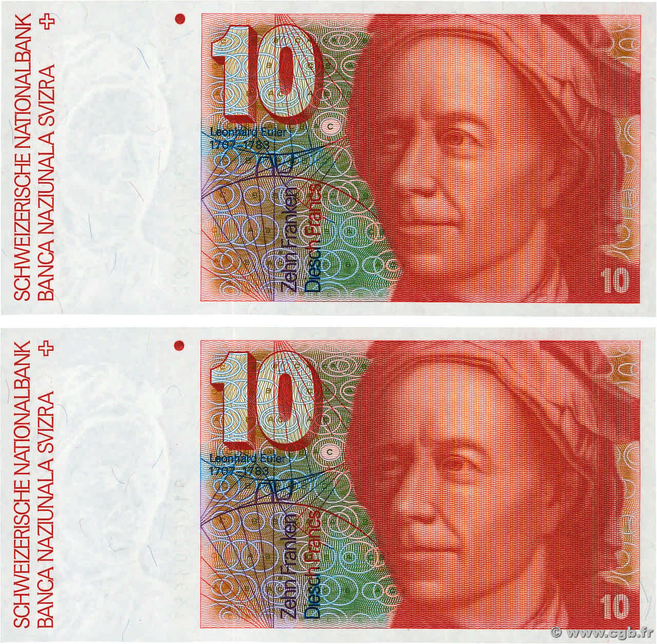 10 Francs Consécutifs SUISSE  1991 P.53j FDC