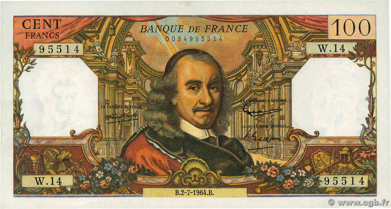 100 Francs CORNEILLE FRANCIA  1964 F.65.02 EBC