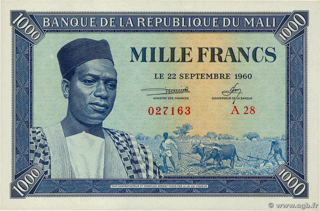 1000 Francs MALI  1960 P.04 q.FDC