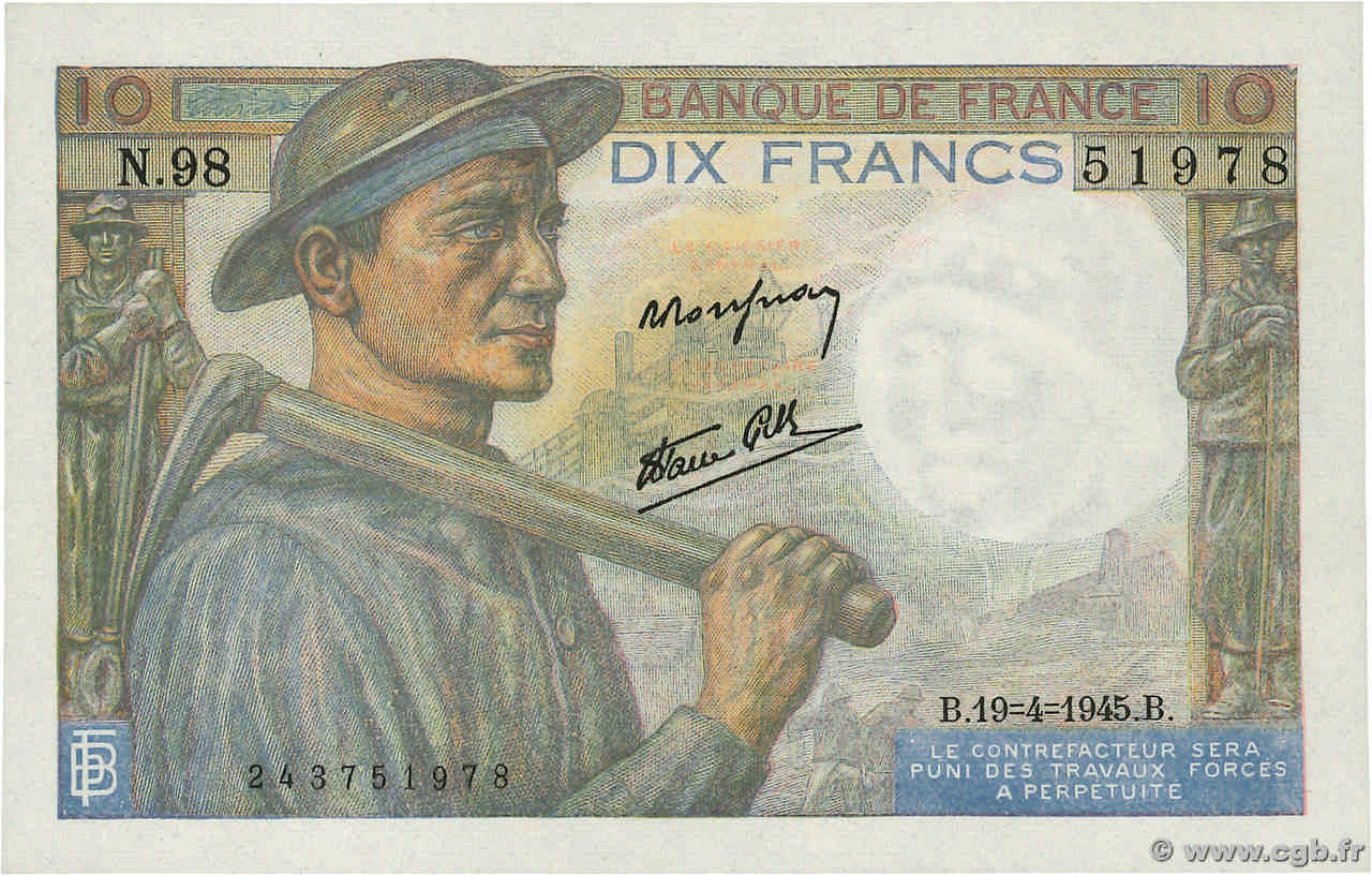 10 Francs MINEUR FRANCIA  1945 F.08.13 SC