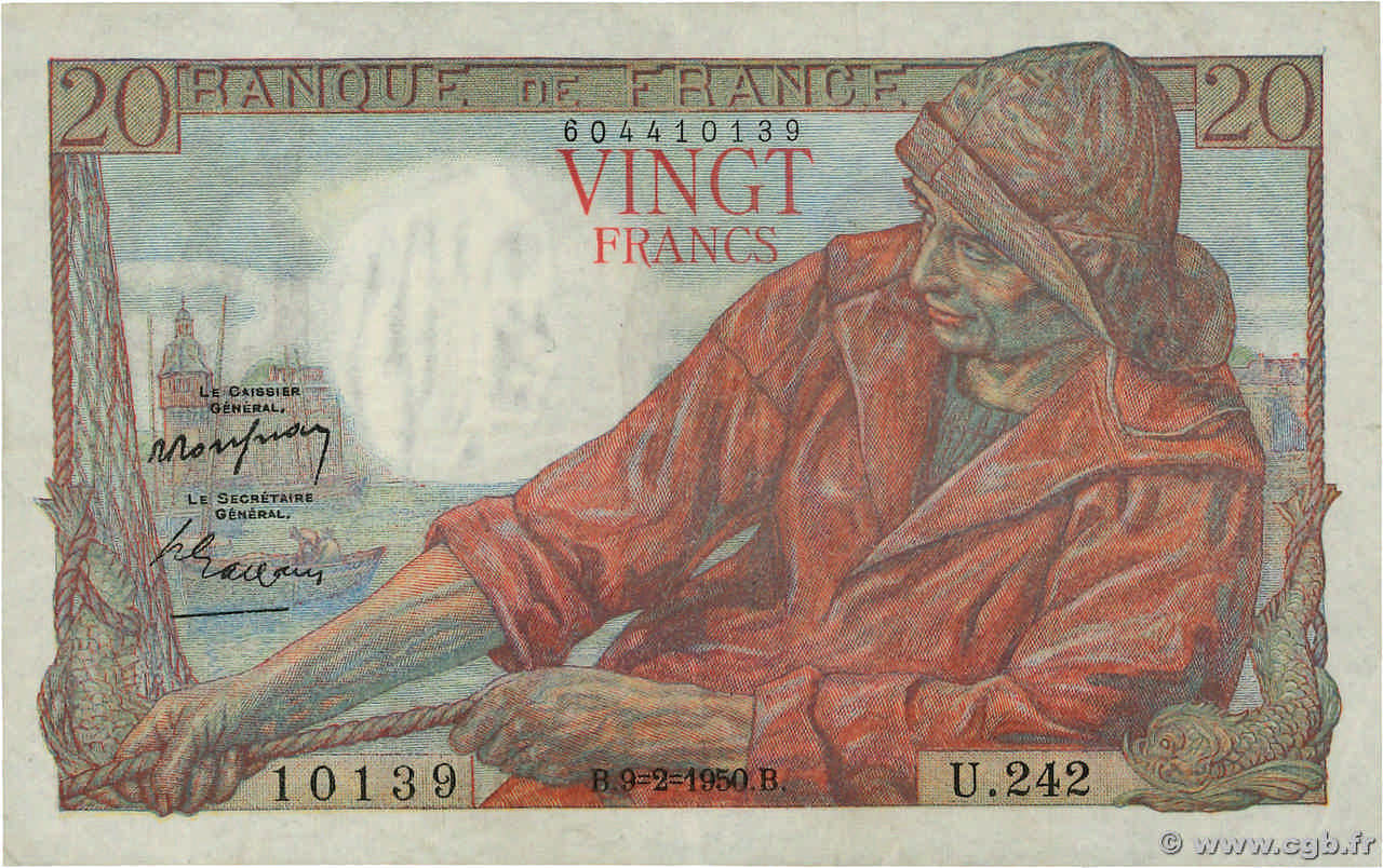 20 Francs PÊCHEUR FRANCIA  1950 F.13.17 SPL