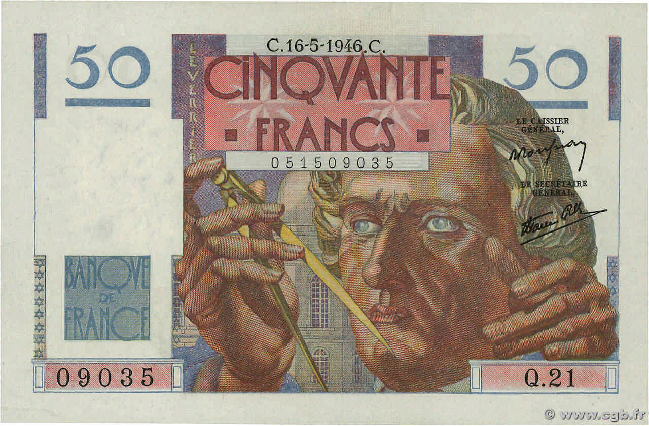 50 Francs LE VERRIER FRANCIA  1946 F.20.04 AU