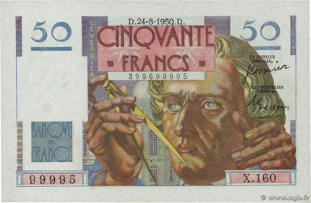 50 Francs LE VERRIER FRANCE  1950 F.20.16 pr.SPL