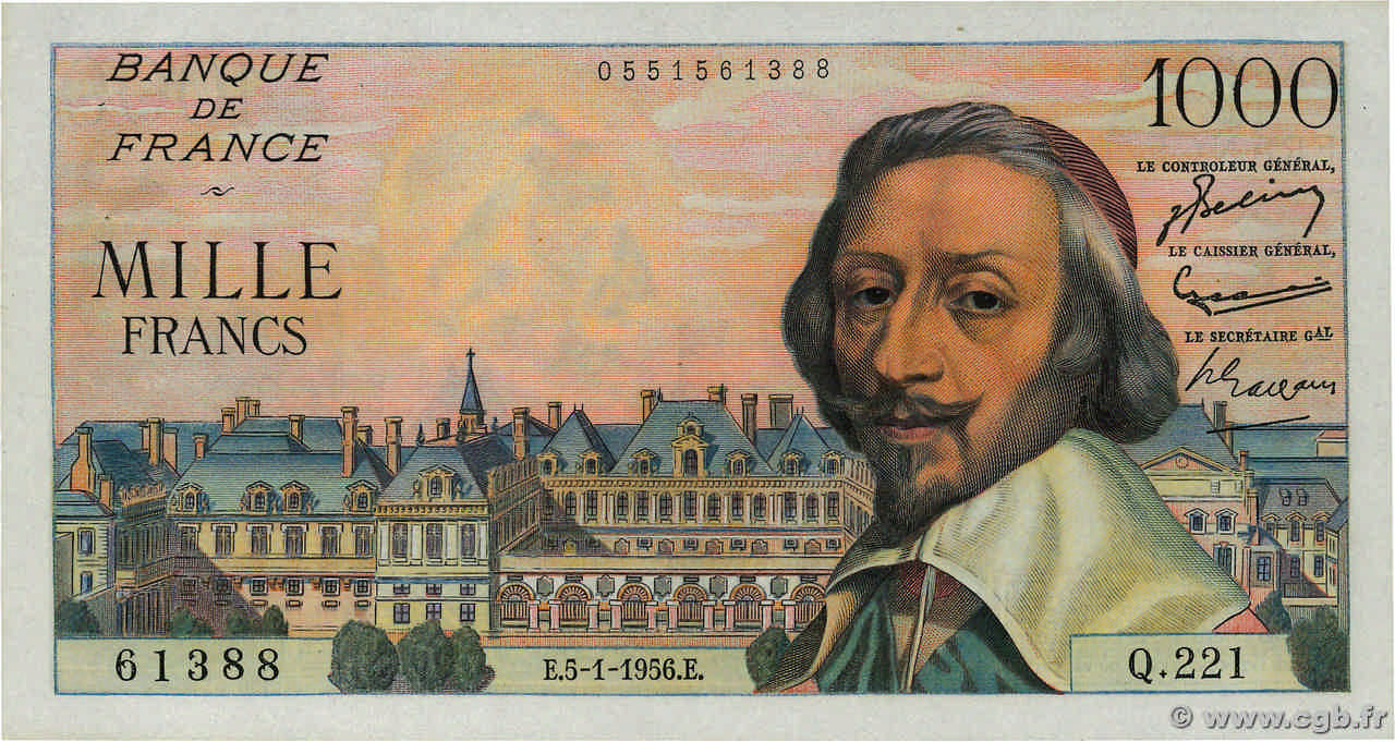 1000 Francs RICHELIEU FRANCE  1956 F.42.18 SPL