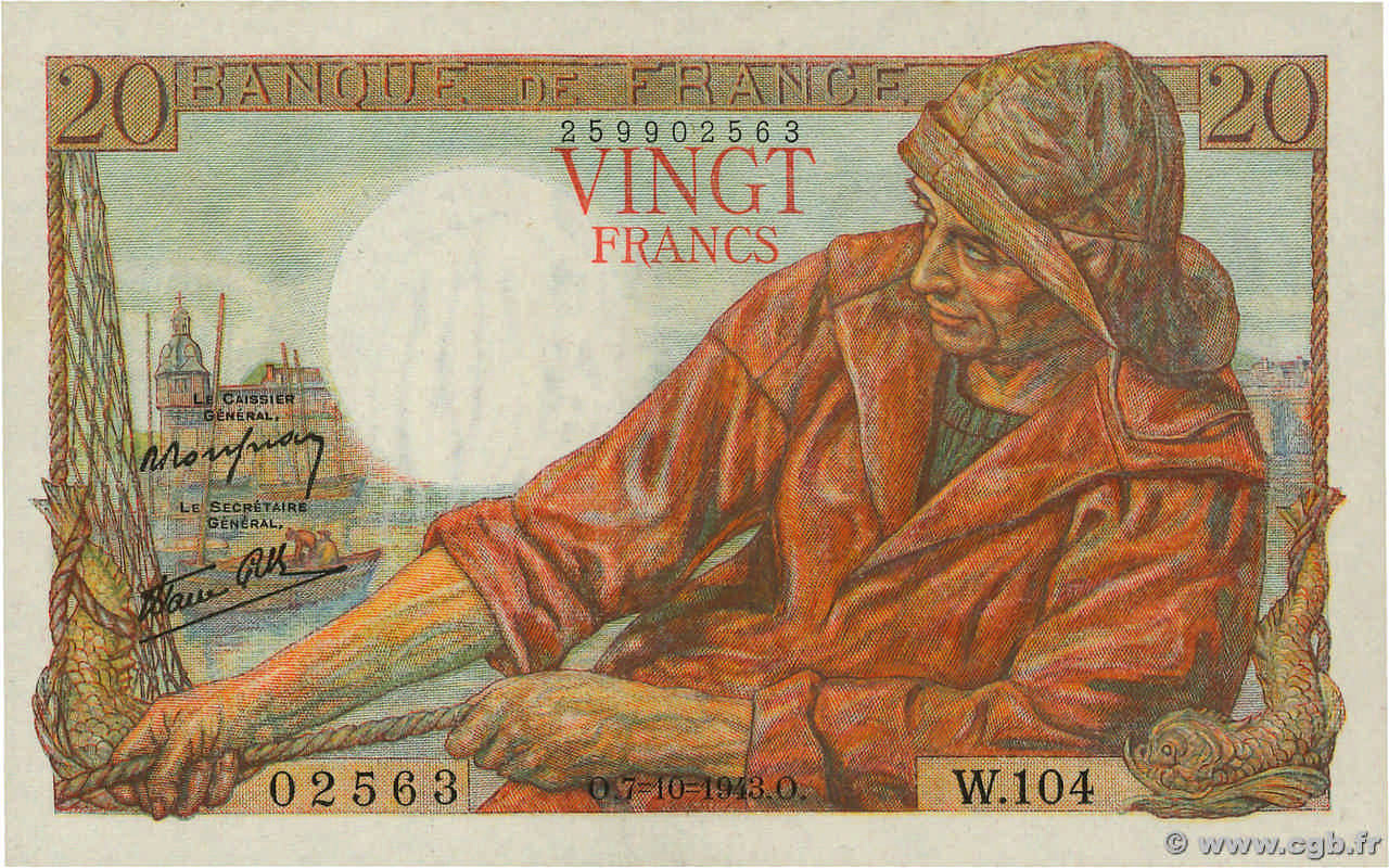 20 Francs PÊCHEUR FRANKREICH  1943 F.13.07 ST