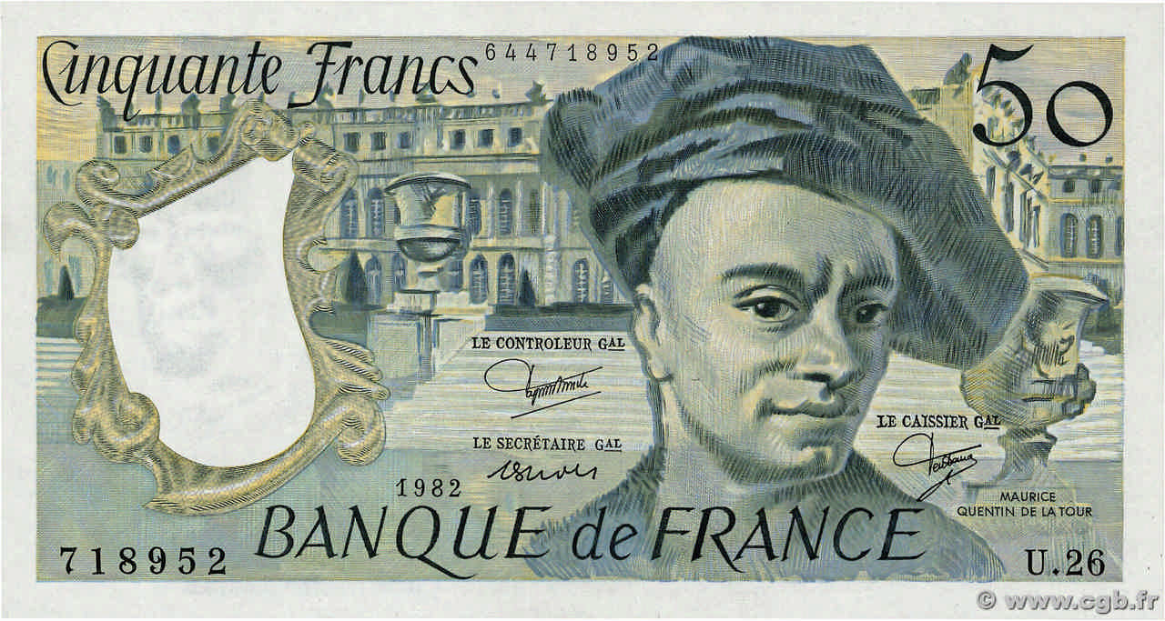 50 Francs QUENTIN DE LA TOUR FRANCIA  1982 F.67.08 FDC