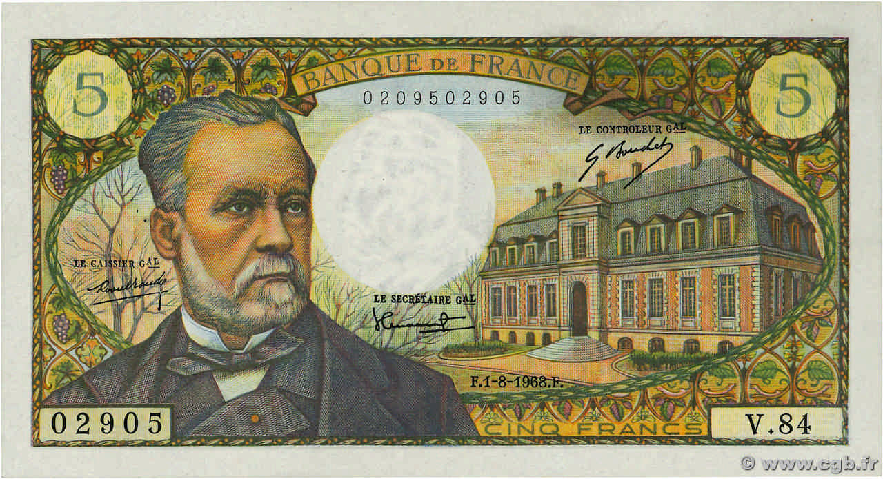 5 Francs PASTEUR FRANCIA  1968 F.61.08 EBC