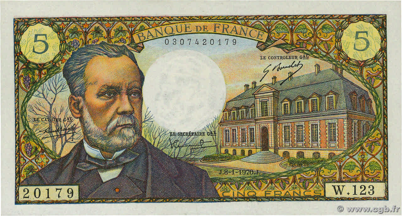5 Francs PASTEUR FRANCIA  1970 F.61.12 q.AU