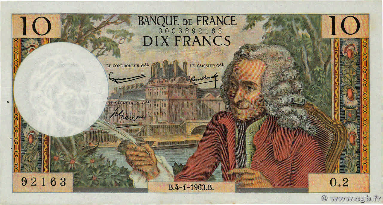10 Francs VOLTAIRE FRANCIA  1963 F.62.01 MBC+