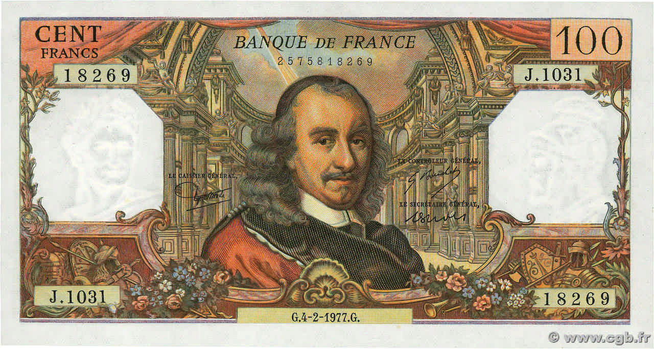 100 Francs CORNEILLE FRANCIA  1977 F.65.56 q.FDC