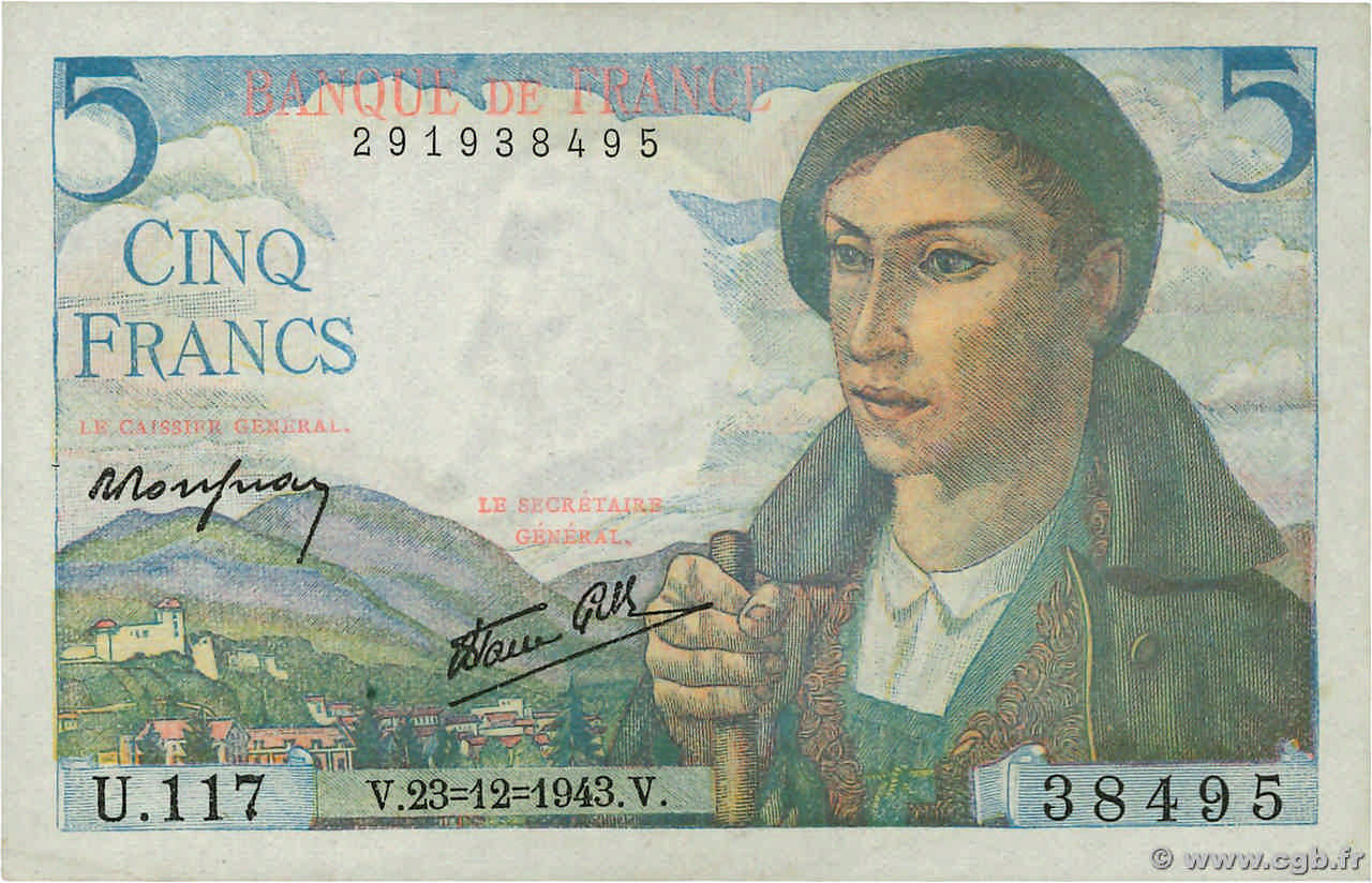 5 Francs BERGER FRANCE  1943 F.05.05 SPL+