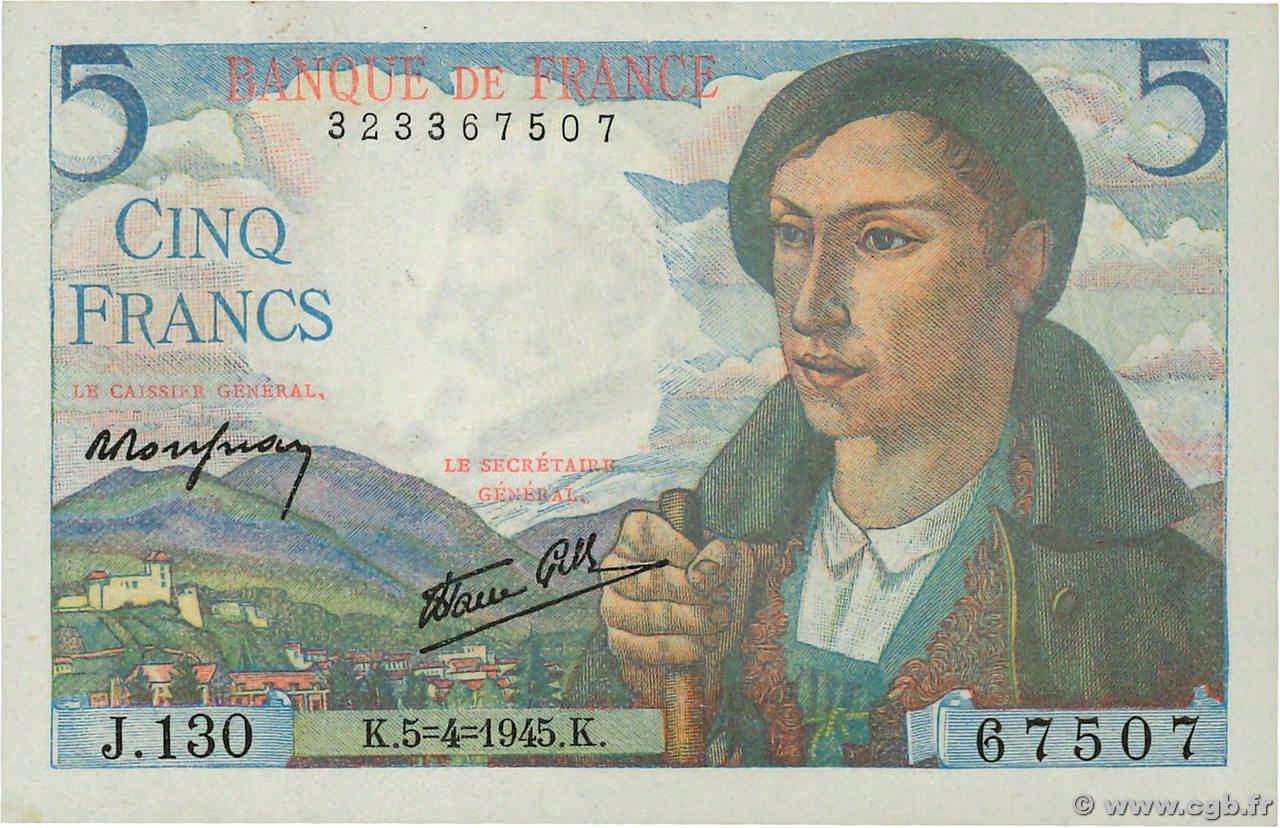 5 Francs BERGER FRANCIA  1945 F.05.06 SC+