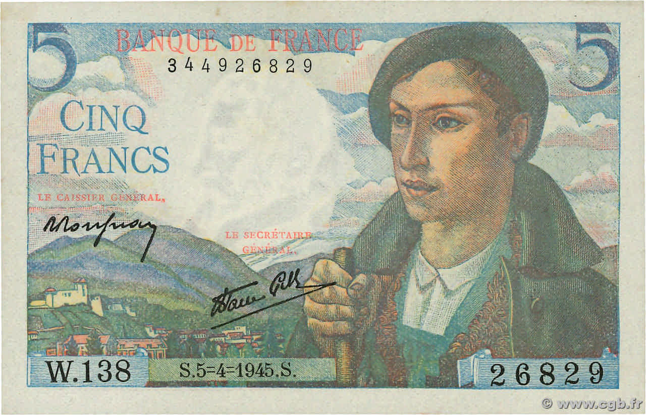 5 Francs BERGER FRANCIA  1945 F.05.06 q.FDC