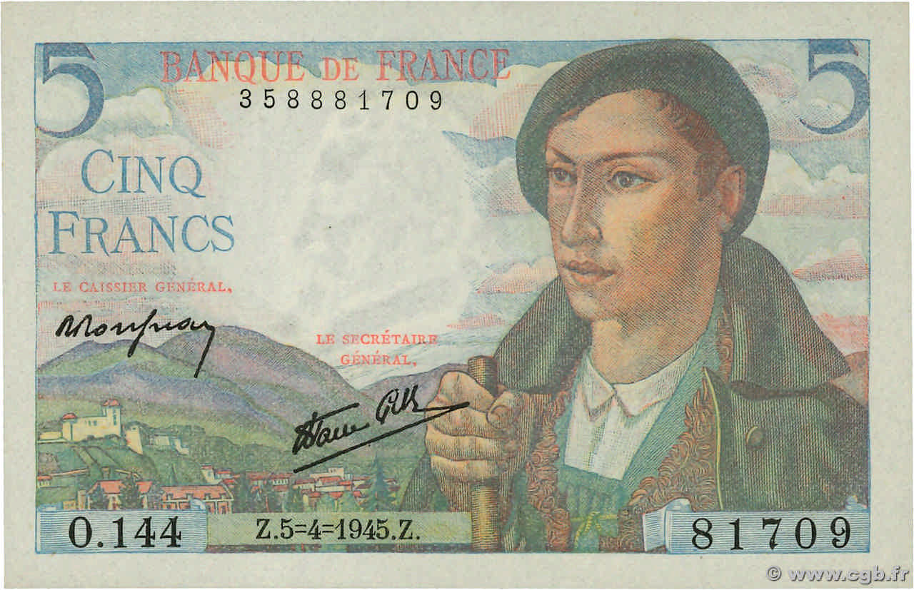 5 Francs BERGER FRANKREICH  1945 F.05.06 ST
