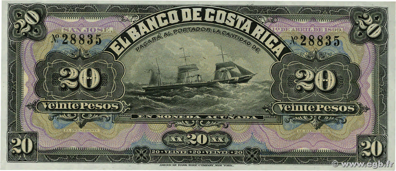 20 Pesos Non émis COSTA RICA  1899 PS.165r NEUF