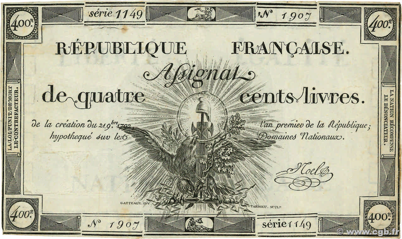 400 Livres FRANCIA  1792 Ass.38a MBC