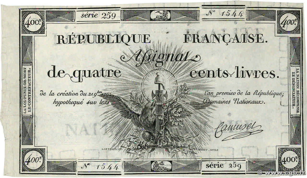 400 Livres FRANKREICH  1792 Ass.38a SS