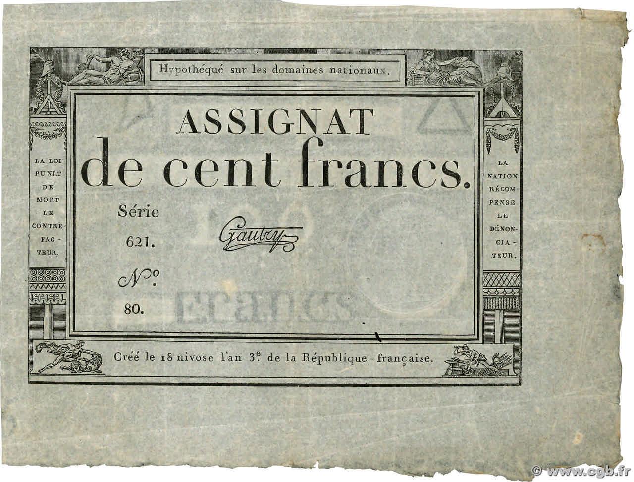 100 Francs FRANKREICH  1795 Ass.48a VZ