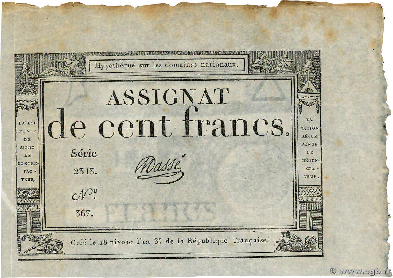 100 Francs FRANCE  1795 Ass.48a SUP